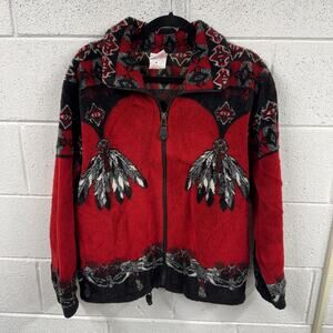 VTG 90s Milton Funwear Size S Jacket Deep Pile Fleece AOP Indian Native Fleece